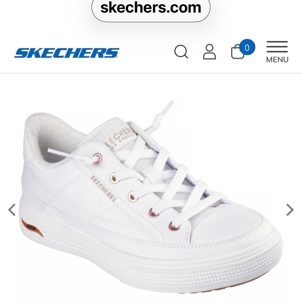Skechers Women's White Slip On Casual Sneakers with Rose Gold Eyelets - Picture 2 of 8